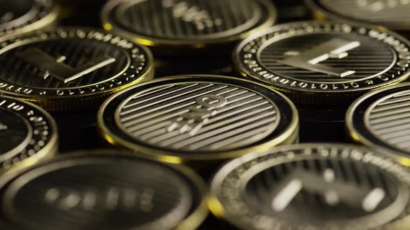 Rotating shot of Bitcoins (digital cryptocurrency) - BITCOIN LITECOIN 294