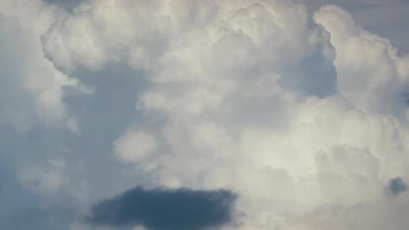 Bright Landscape of White Puffy Cumulus Clouds Forming and Changing Under Strong Wind on Blue Sky