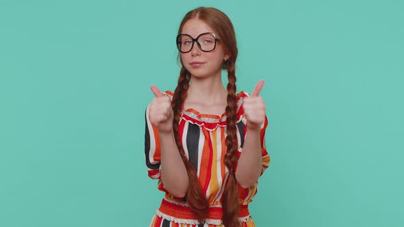 Redhead Ginger Stylish Girl Girl Showing Thumbs Up and Nodding in Approval Successful Good Work