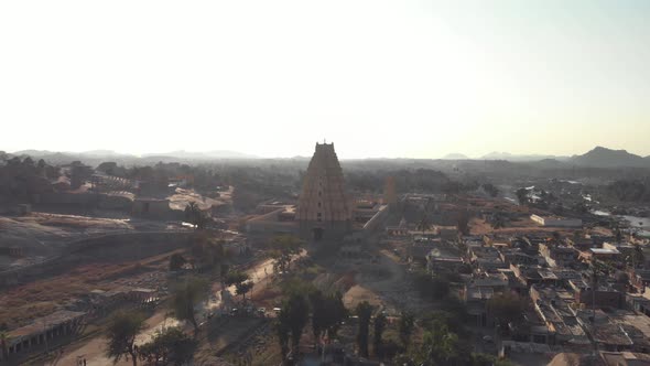 Aerial view of Virupaksha Temple in Hampi, UNESCO world heritage site, Karnataka, India