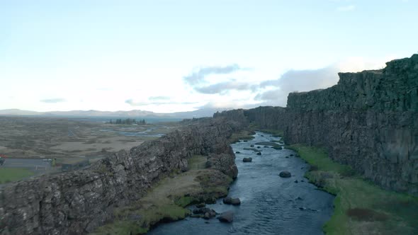 River in Þingvellir Iceland flowing between North America Plate and the Eurasian plate