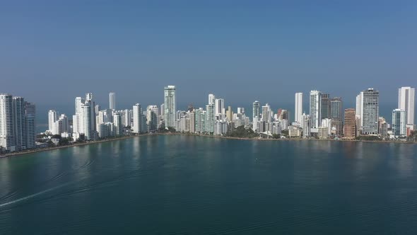 The Bocagrande Modern Distcrict in Cartagena Colombia in the Sunny Day Aerial Panorama View