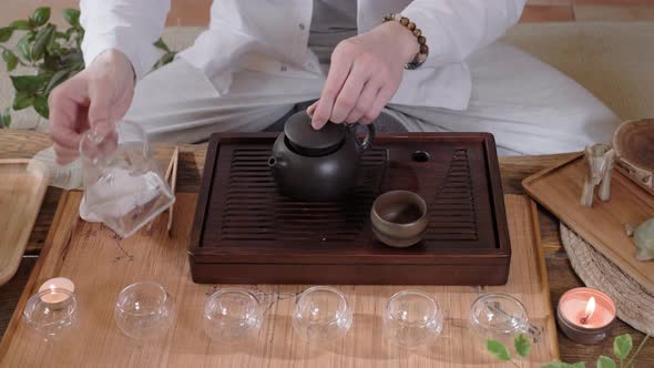 Beautiful Chinese Tea Ceremony with Candle and Decoration