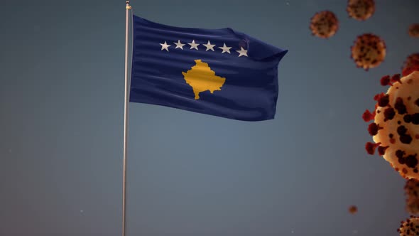 Kosovo  Flag With Corona Virus Attack 4K