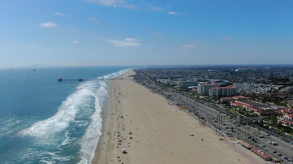 Huntington Beach drone panning to right.
