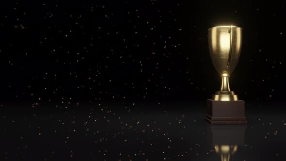 Award Trophy, Rotation Loop Gold trophy Cup and dark background. Prizes for the Champions. 4K