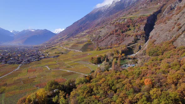 The Valais Wine Region in Switzerland Aerial View