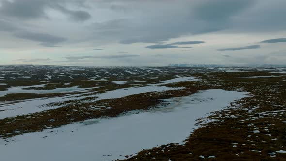 Aerial Video of an Empty Lava Fields and Huge Volcanic Mountain in Iceland