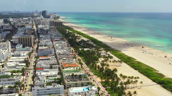 Hotels On Miami Beach Ocean Drive Aerial 4k 60p Drone Reveal