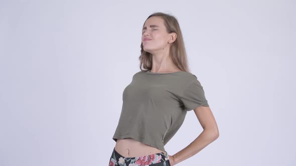 Young Stressed Woman Having Back Pain