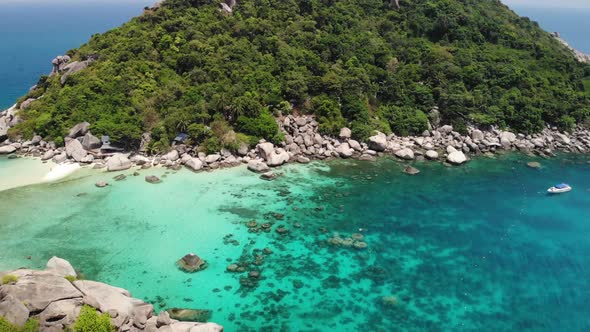 Boats Near Small Islands. Motor Dive Boats Floating on Calm Blue Sea Near Unique Small Islets