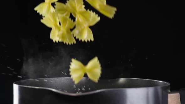 Pasta Falling Into Pot Slow Motion