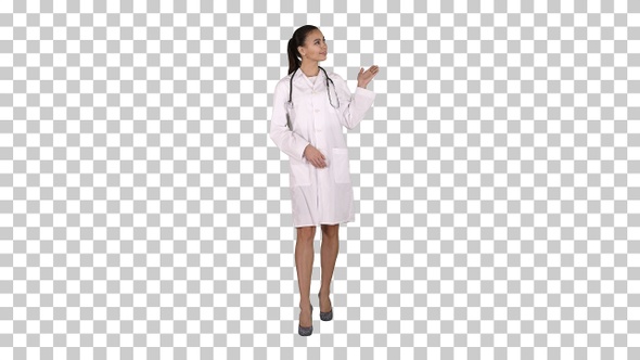 Young Medical Doctor Woman Presenting and Showing Product Or