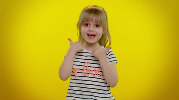 Funny Blonde Teen Child Kid Girl Showing Thumbs Up and Nodding in Approval Successful Good Work