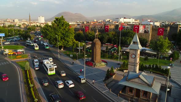 Clock Tower With City Center