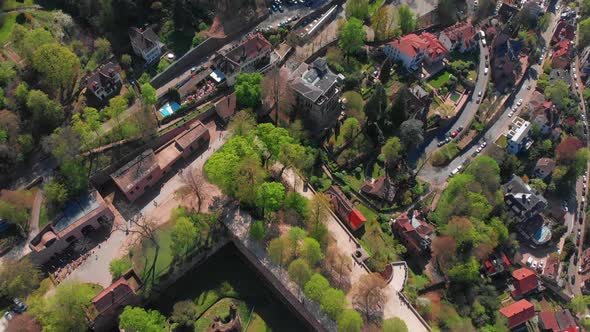 Beautiful top view of the Heidelberg castle and the old part of the city. Spring.