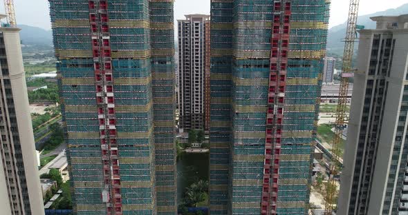 Aerial footage of multistory apartment construction site in China