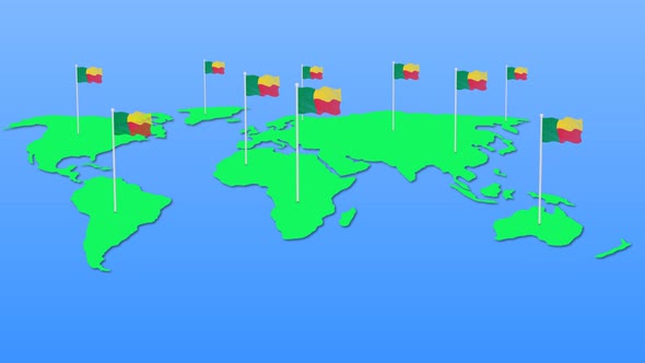 Benin Flag Wavy Animated On Earth map