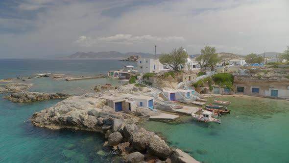 Panning Around Fishing Village of Mandrakia in Milos Greece