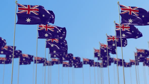 Australia Row Of National flags Walk Throw Animation