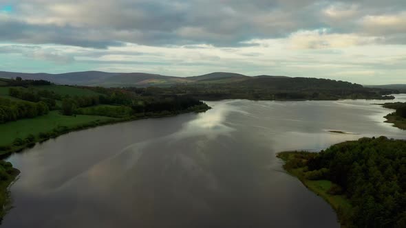Aerial view over Irish lake