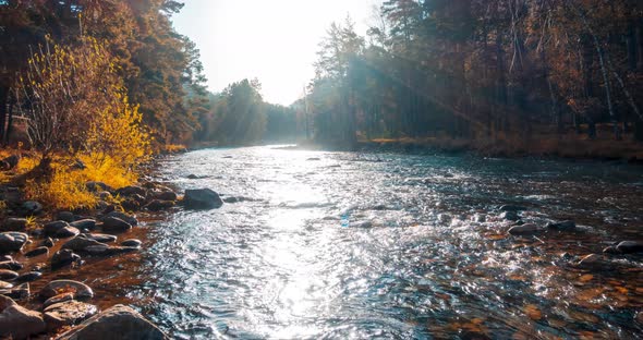 Mountain River Timelapse at the Summer or Autumn Time