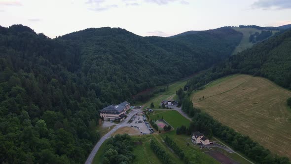 Aerial view of the ski resort Plejsy in the town of Krompachy in Slovakia