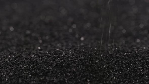 Pouring Black Coconut Charcoal Closeup Slomo Activated Carbon Small Fraction