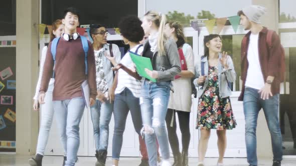 College students walking together in campus