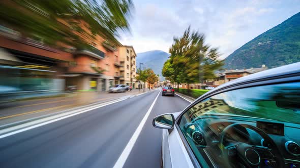 Hyperlapsed View From a Car. POV in Italy