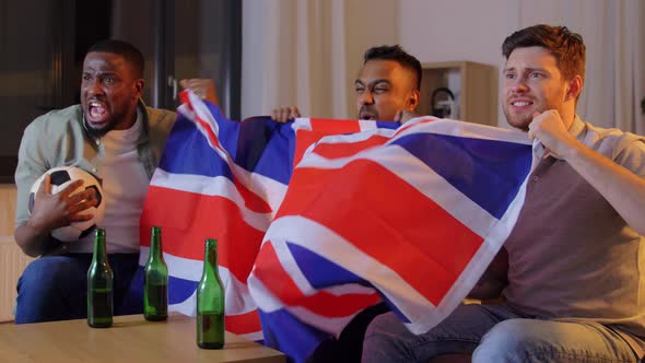 Friends with British Flag Watching Soccer at Home