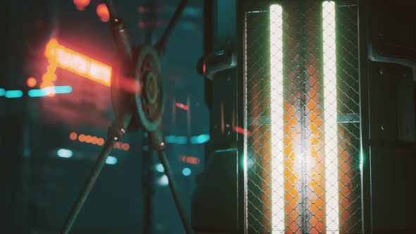 Futuristic Street with Neon Glow at Night