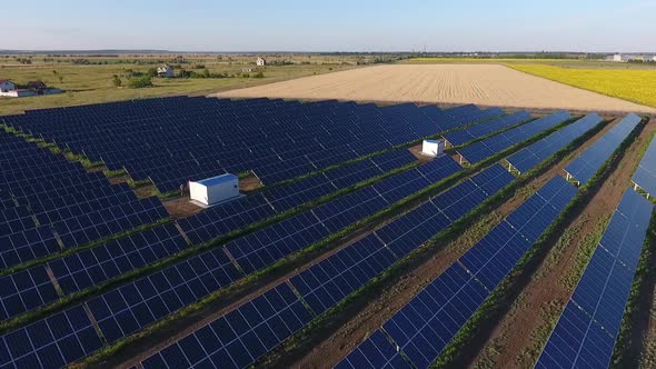 Landscape Footage of the Field with the Solar Power Station Sunny