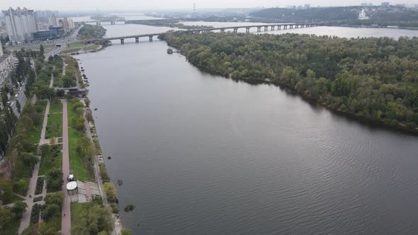 Dnipro River Near Kyiv City, Ukraine Aerial View. Dnieper, Kiev