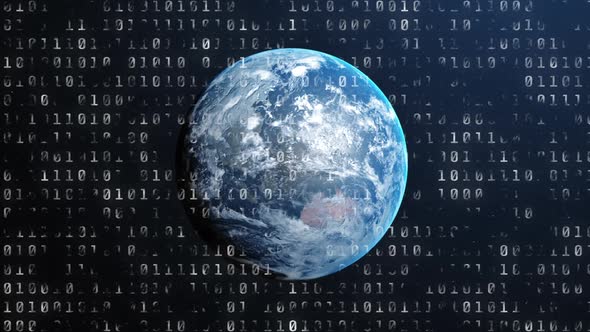 Digital binary numbers over earth. alt