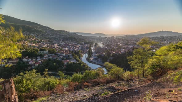 Sunset view of Sarajevo from most popular panoramic spot in Sarajevo timelapse