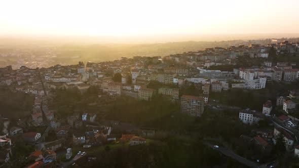 Aerial View of Dense Historic Center of Thiers Town in PuydeDome Department AuvergneRhoneAlpes