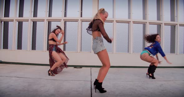 All Girl Dance Crew Performing On Rooftop