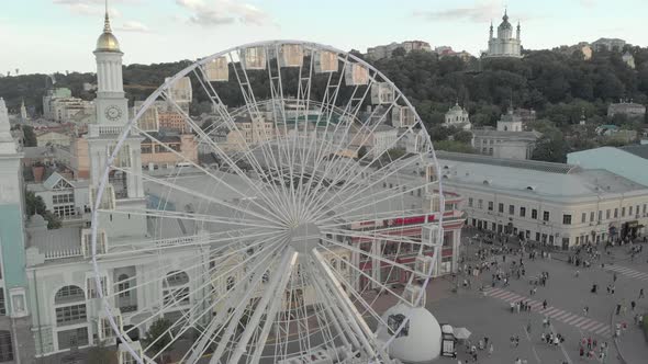 Ferris Wheel in Kyiv, Ukraine. Aerial View