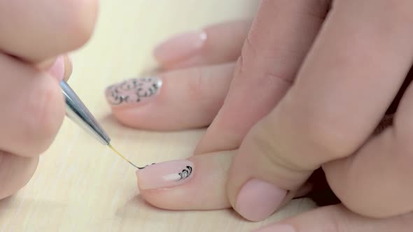 Manicure Spacialist Drawing Lace on Female Nails.