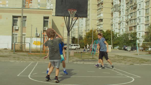 Streetball Player Taking a Set Shot on Court