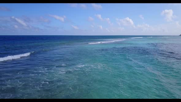Aerial sky of luxury lagoon beach trip by blue green sea with white sand background of a dayout in s