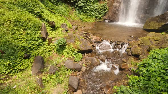 Amazing Rainforest Jungle Waterfall in Bali, Indonesia. , Slowmotion Cinematic Travel Footage.