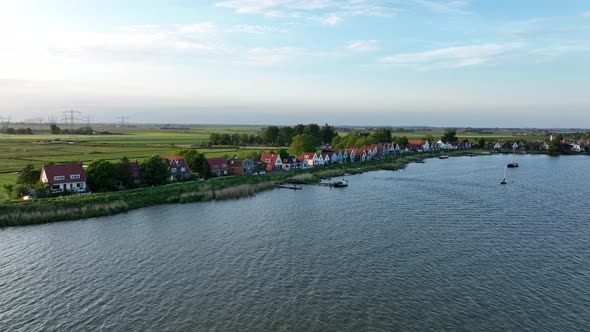 Durgerdam Local Dyke Village with Old Traditional Wooden Houses in the North of Amsterdam