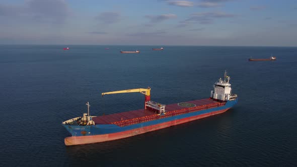 Large General Cargo Ship Tanker Bulk Carrier Aerial View