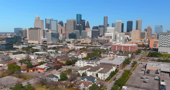 4k aerial view of downtown Houston and nearby neighborhoods