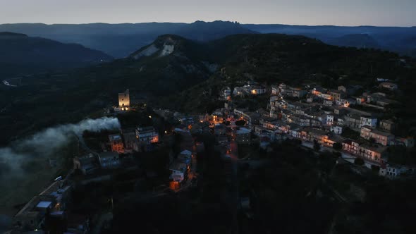 Aerial View of Ancient Italian Village By Night