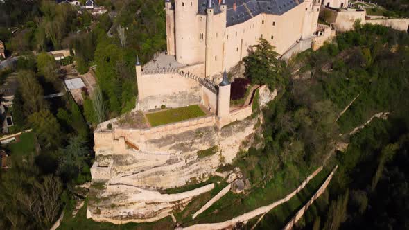 Aerial View of Segovia Alcazar Famous Landmark in Segovia Spain