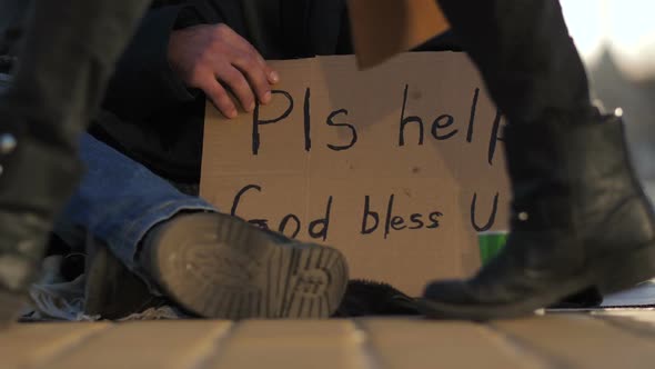  Beggar Male's Legs and Cardboard Sign