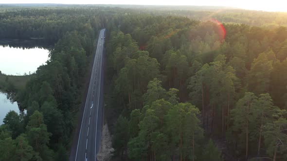 Aerial View From Drone on Asphalt Road at the Forest